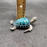 Silver Blue Sea Turtle Resin Painted Figurine (1 turtle approx. 3+ inches) Resin Silver Blue Sea Turtle Figure for gifting décor & display!