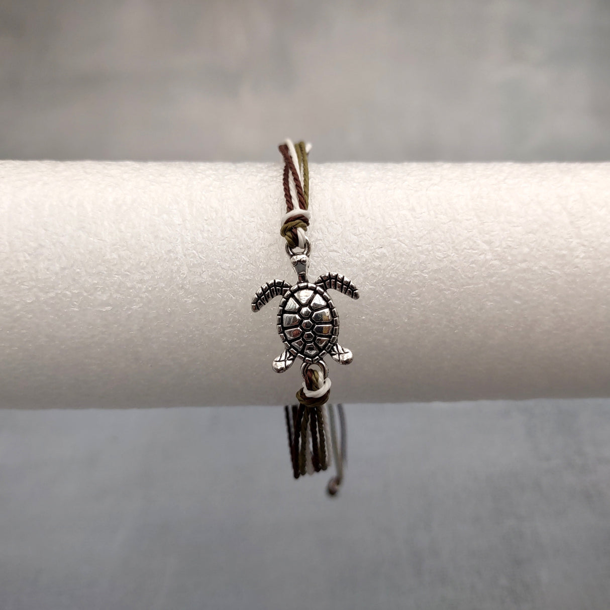 Sea Turtle Charm Bracelet Brown Green White Cord (approx. 5-7+ inches AROUND) Olive Green Brown Sea Turtle String Bracelet Jewelry to gift!