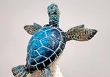 Blue Sea Turtle Figurine on Coral Painted Resin (1 turtle approx. 5+ inches) Blue Painted Resin Turtle on Coral for coastal home décor!