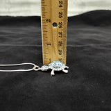 Aqua Rhinestone Sea Turtle Pendant Necklace (approx. 16+ inches AROUND) Teal Sea Turtle Jewelry a gift for ocean & sea turtle enthusiast!