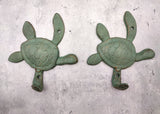Cast Iron Green Patina Sea Turtle Wall Hook (1 cast iron hook approx. 6+ inches) Verdigris Sea Turtle Wall Hanger for coastal home decor!