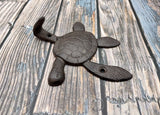 Dark Rust Cast Iron Sea Turtle Wall Hook (1 cast iron hook approx. 6+ inches) Dark Patina Sea Turtle Wall Hanger for coastal home decor!