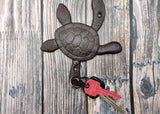 Dark Rust Cast Iron Sea Turtle Wall Hook (1 cast iron hook approx. 6+ inches) Dark Patina Sea Turtle Wall Hanger for coastal home decor!