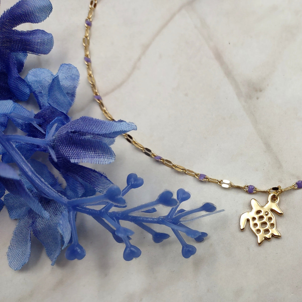 Sea Turtle Necklace Purple Gold Color (1 necklace approx. 16+ inches AROUND) Elegant Gold Tone Violet Sea Turtle charm necklace gift!