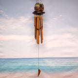 Painted Coconut Sea Turtle Bamboo Wind Chime Green Orange Dots (1 windchime approx. 38 x 6.5 inches) Hanging Turtle Chime for beachy home!