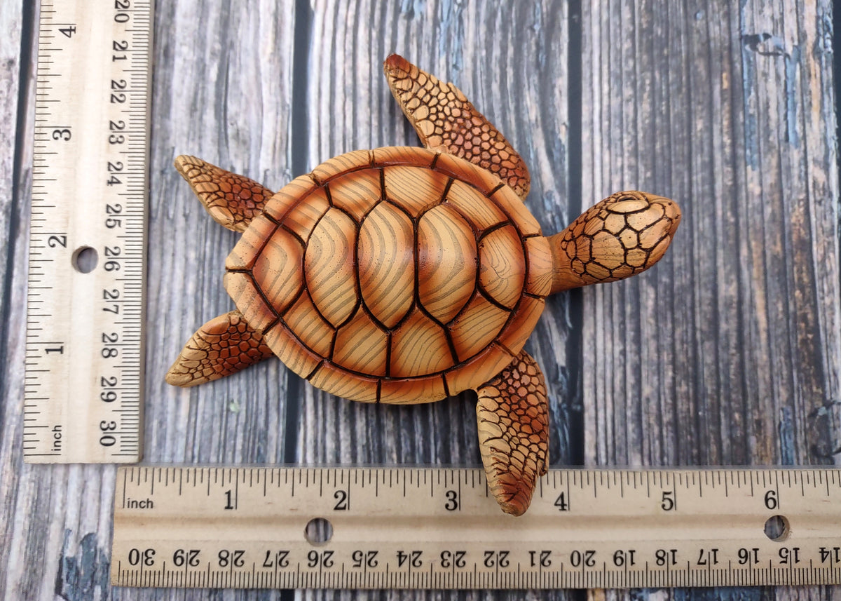 Sea Turtle Figurine Brown Wood Style (1 turtle approx. 5+ inches) Resin Sea Turtle Figure for coastal beach home display & decoration!