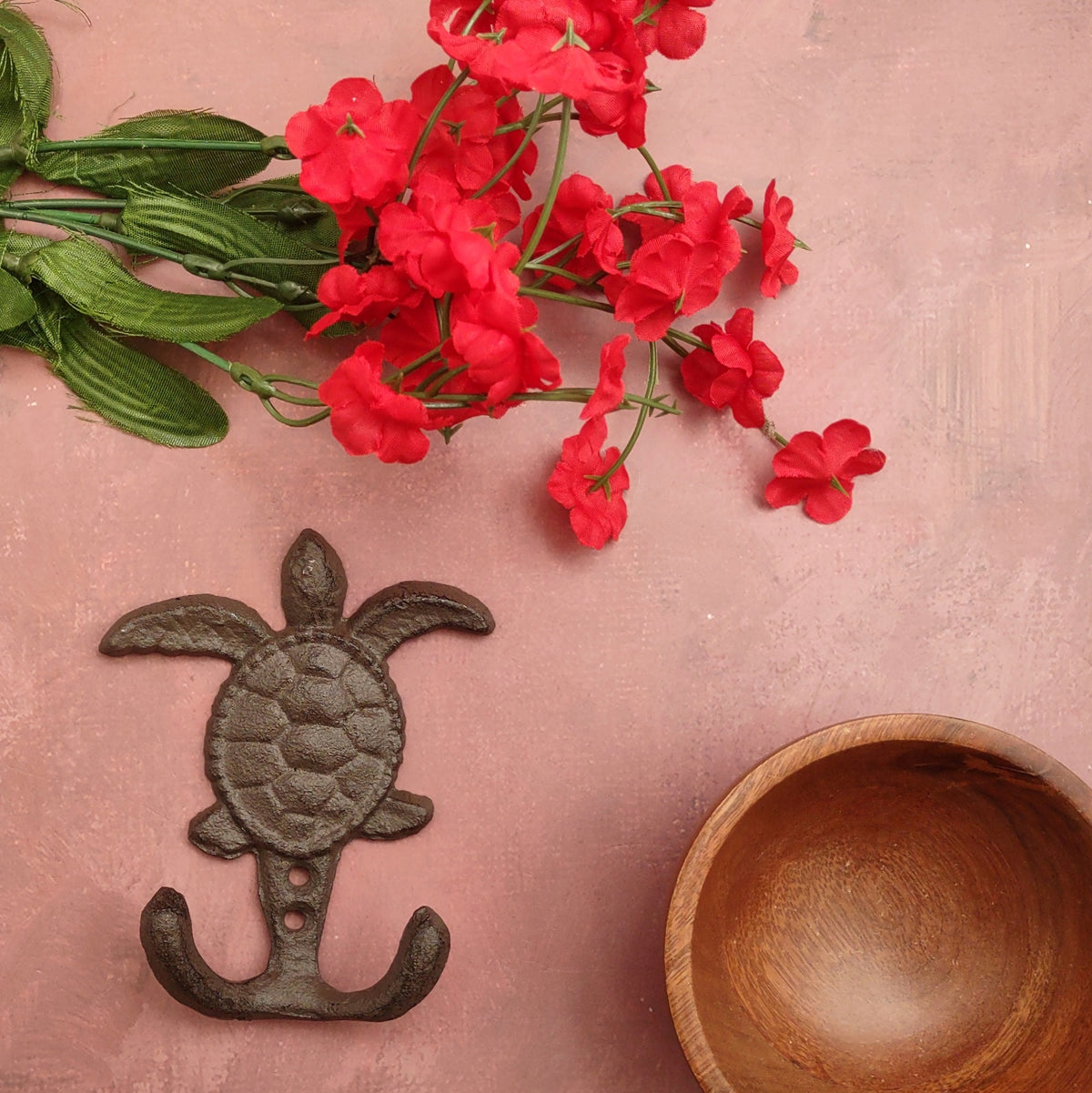 Cast Iron Sea Turtle Wall Hooks Brown Patina (1 metal hook approx. 4.75+ inches) Brown Sea Turtle Double Wall Hook for coastal decor!