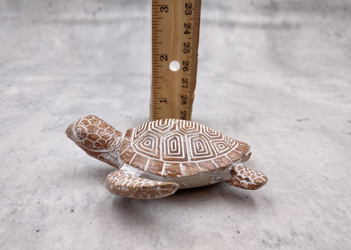 Brown Sea Turtle Figurine Weathered Resin (1 turtle approx. 3.75+ inches) Brown White Sea Turtle Statue for beach home decor & display!