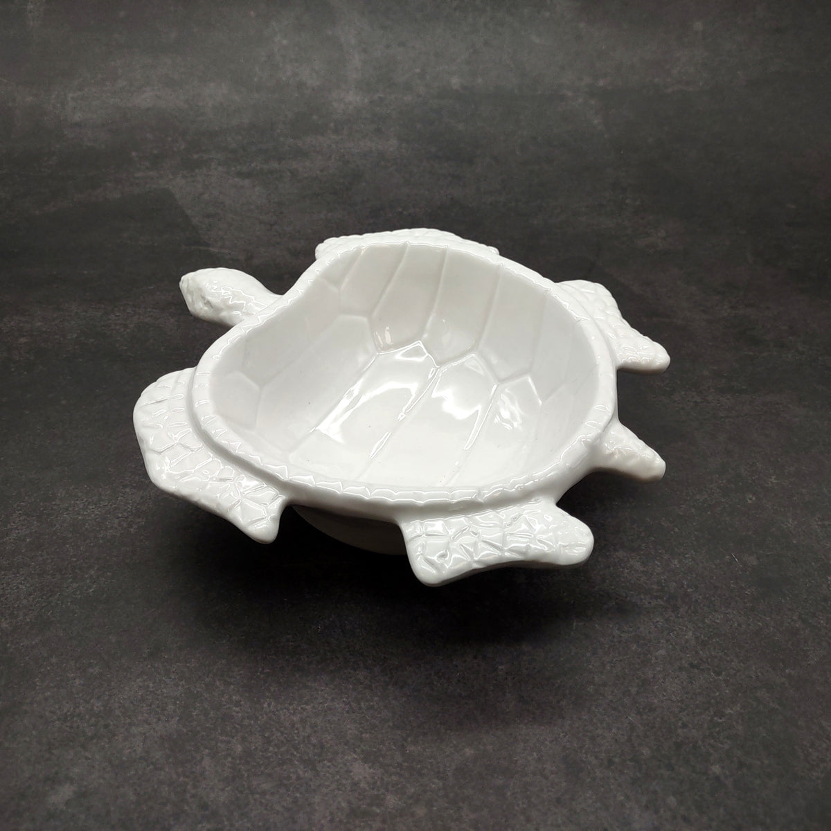 Sea Turtle Glossy White Ceramic Plate (1 dish approx. 6.75+ inches wide) White Turtle Dish for coastal table display & nautical decor!