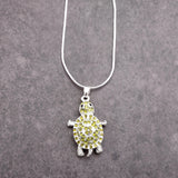 Green Sea Turtle Necklace Silver Rhinestone Pendant (approx. 16+ inches AROUND) Colorful Sea Turtle Jewelry a gift for ocean life lovers!