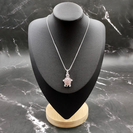 Pink Sea Turtle Necklace Silver Rhinestone Pendant (approx. 16+ inches AROUND) Colorful Sea Turtle Jewelry a gift for ocean life enthusiast!