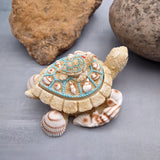 Sandy Sea Turtle With Baby Trinket Box (1 ring box approx. 4+ inches) Sandy Shell Resin Sea Turtle Keepsake Box for coastal home décor!