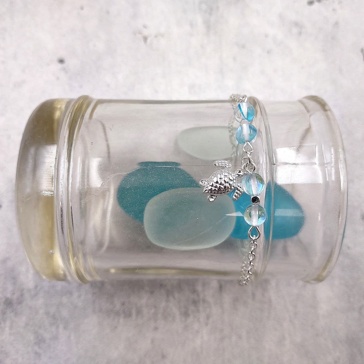 Sea Turtle Anklet Aqua Blue Beads Silver Color (approx. 9+ inches AROUND) Cute Blue Sea Turtle Charm Anklet for any beachy outfit!