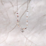 Sea Turtle Charm Necklace Pink Peach White Beads Silver Color (approx. 14+ inches AROUND) Sea Turtle Necklace Jewelry for seaside wear!