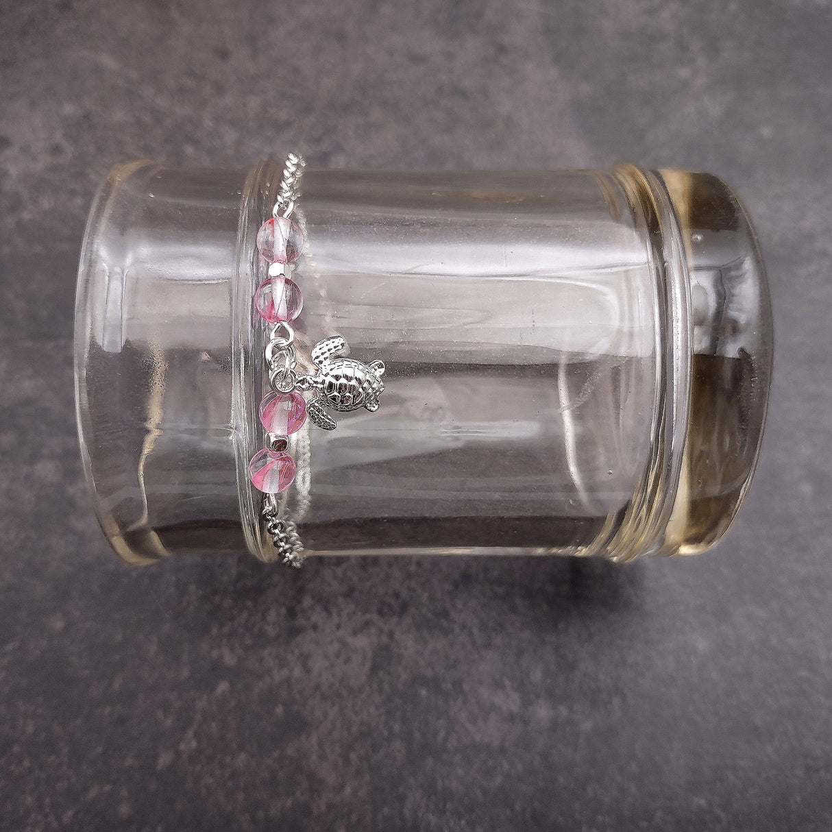 Sea Turtle Anklet Light Pink Beads Silver Color (approx. 9+ inches AROUND) Cute Pink Sea Turtle Charm Anklet for any beachy outfit!