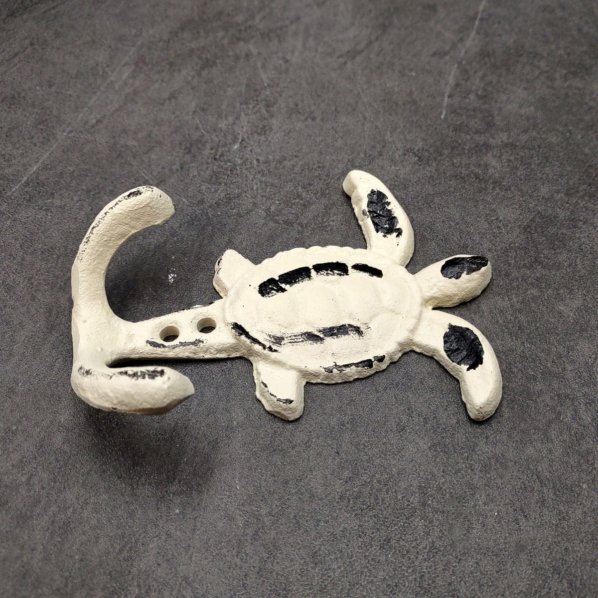 Cast Iron Sea Turtle Wall Hooks White Distressed (1 metal hook approx. 4.75+ inches) White Sea Turtle Double Wall Hook for coastal decor!