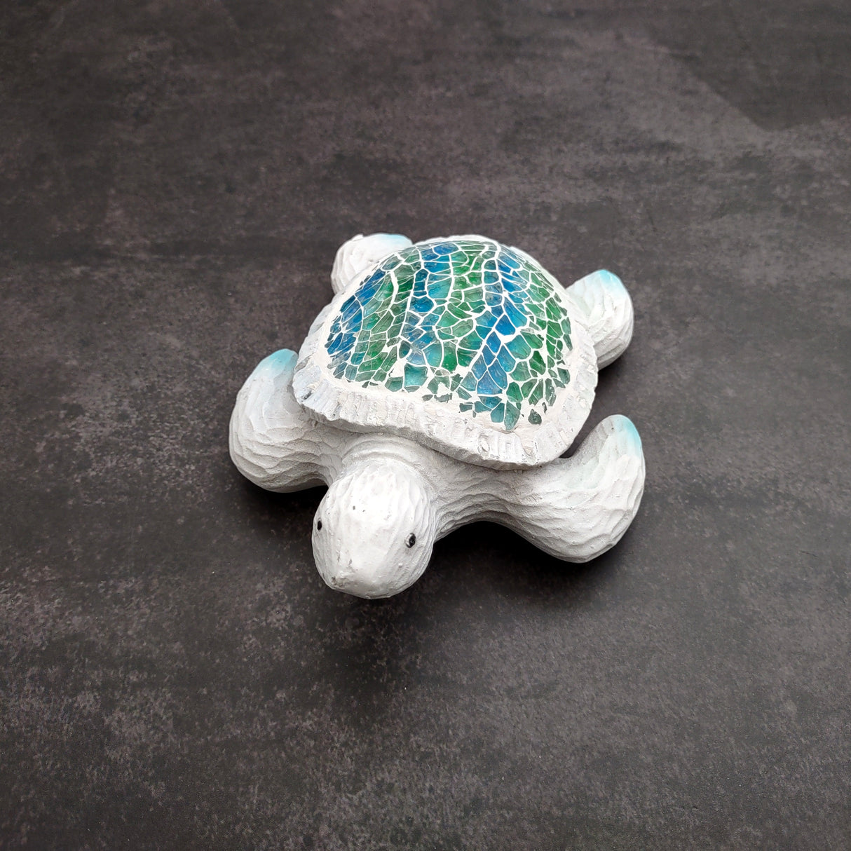 Beach Glass Sea Turtle Blue Green Mosaic Shell Figurine (1 sea turtle approx. 5.5 inches long) Glass Mosaic Shell Sea Turtle for home decor!