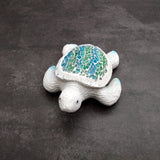 Beach Glass Sea Turtle Blue Green Mosaic Shell Figurine (1 sea turtle approx. 5.5 inches long) Glass Mosaic Shell Sea Turtle for home decor!