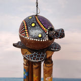 Painted Coconut Sea Turtle Bamboo Windchime Blue Dot (1 chime approx. 30 x 5 inches) Hanging Painted Sea Turtle Chime for patio decor!