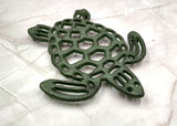 Cast Iron Sea Turtle Green Metal Trivet (1 trivet approx. 7+ inches wide) Green Metal Sea Turtle Trivet adds coastal charm & protection!