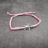 Sea Turtle Charm Bracelet Pink White Cord (approx. 5-7+ inches AROUND) Rose Carnation Sea Turtle String Bracelet Jewelry a thoughtful gift!