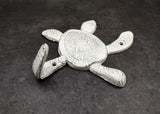 Cast Iron Antique White Sea Turtle Wall Hook (1 cast iron hook approx. 6+ inches) Functional Sea Turtle Wall Hanger for coastal home decor!