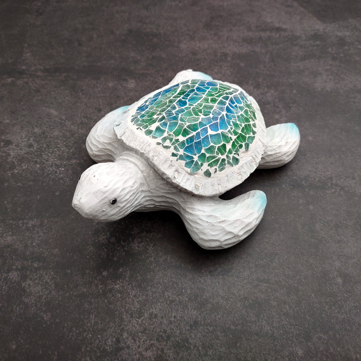 Beach Glass Sea Turtle Blue Green Mosaic Shell Figurine (1 sea turtle approx. 5.5 inches long) Glass Mosaic Shell Sea Turtle for home decor!