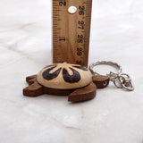 Natural Wood Plumeria Sea Turtle Keychain (1 key chain approx. 4+ inches) Wooden Pattern Sea Turtle Key Fob for gifting or decorative charm!