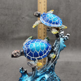 Two Blue Sea Turtles Swimming Sculpture (1 figurine approx. 7+ inches tall) Resin Sea Turtle Pair for coastal home decor & collectibles!