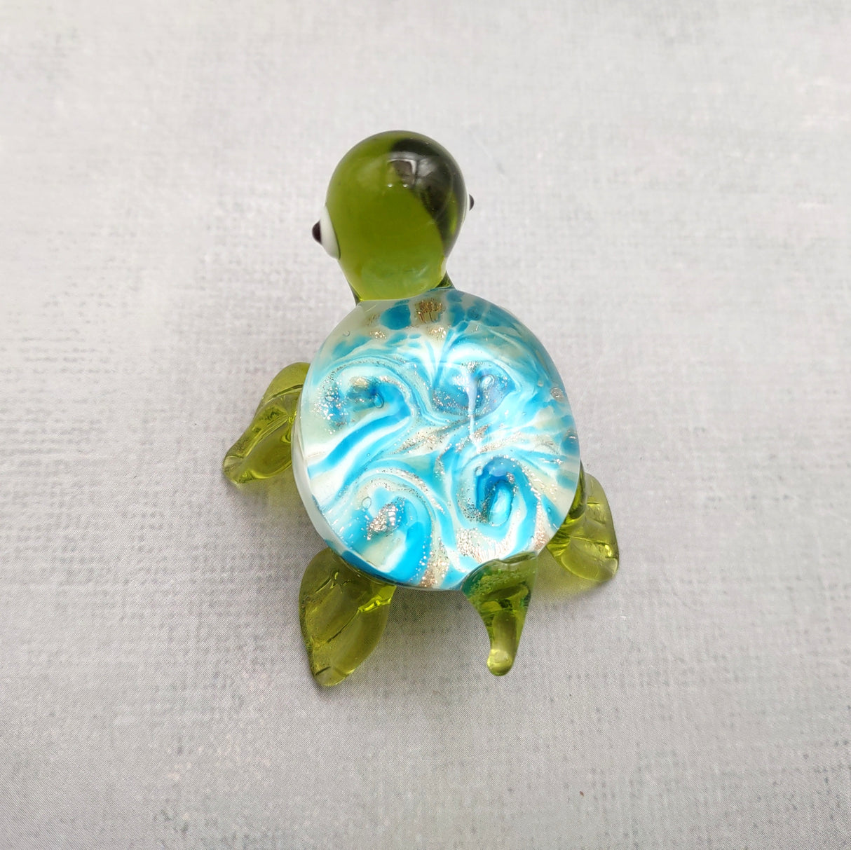 Swirl Glass Sea Turtle Figurine Green Blue (1 figure approx. 1.5 inches) Swirly Green Blue Glass Sea Turtle for gifts décor & collecting!