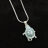 Aqua Rhinestone Sea Turtle Pendant Necklace (approx. 16+ inches AROUND) Teal Sea Turtle Jewelry a gift for ocean & sea turtle enthusiast!