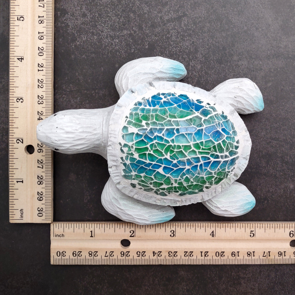 10 Inch Turtle Beach Glass Sea Turtle Blue Green Mosaic Shell Figurine (1 sea turtle ...