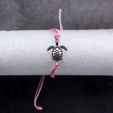 Sea Turtle Charm Bracelet Pink White Cord (approx. 5-7+ inches AROUND) Rose Carnation Sea Turtle String Bracelet Jewelry a thoughtful gift!