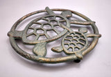 Sea Turtle Trivet Cast Iron Green Gold Weathered Hot Pad (1 trivet approx. 7 inches) Green Sea Turtle Pair Trivet for coastal dining table!