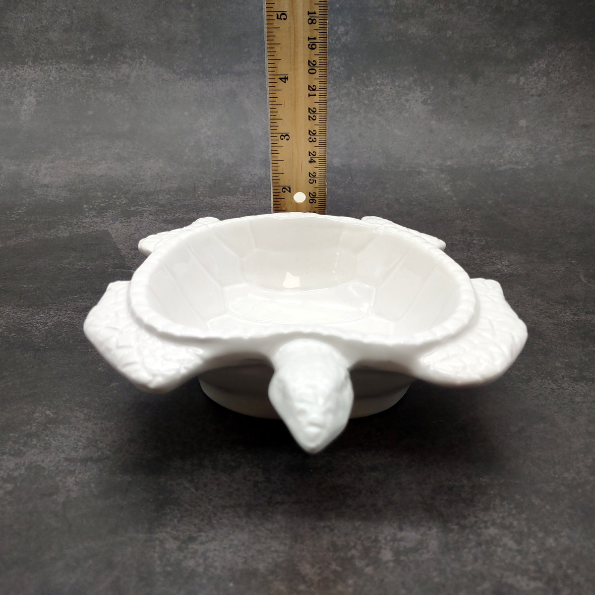 Sea Turtle Glossy White Ceramic Plate (1 dish approx. 6.75+ inches wide) White Turtle Dish for coastal table display & nautical decor!