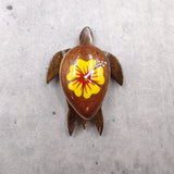 Wooden Sea Turtle Magnet Yellow Hibiscus Flower (1 magnet approx. 2+ inches) Wood Sea Turtle Magnet gift for fridges cabinets doors!