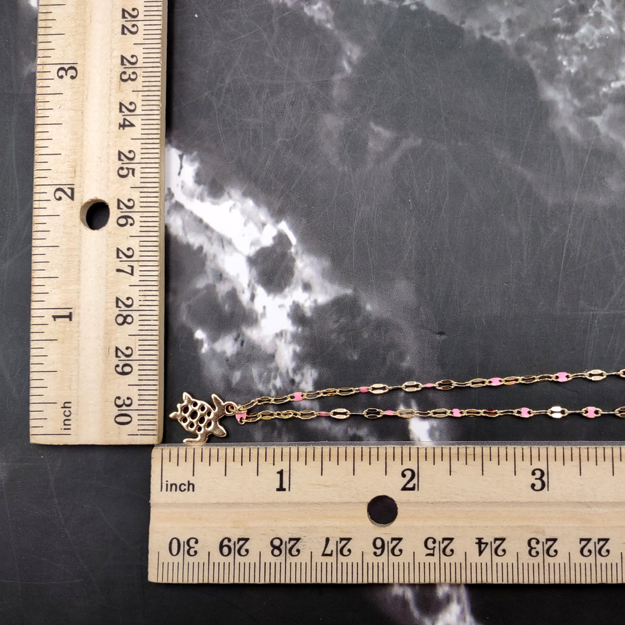 Sea Turtle Necklace Pink Gold Color (1 necklace approx. 16+ inches AROUND) Elegant Gold Tone Pink Sea Turtle charm necklace for gifting!