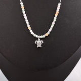 Sea Turtle Charm Necklace Orange Green Blue Beads Silver Color (approx. 14+ inches AROUND) Sea Turtle Necklace Jewelry for seaside wear!