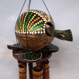 Painted Coconut Sea Turtle Bamboo Wind Chime Green Orange Dots (1 windchime approx. 38 x 6.5 inches) Hanging Turtle Chime for beachy home!
