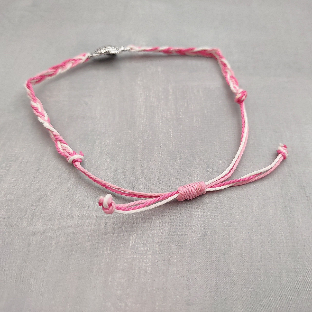 Sea Turtle Bracelet Braided Cord Magenta Pink White (approx. 5-7+ inches AROUND) Rose Blush White Knit String Sea Turtle Bracelet to gift!